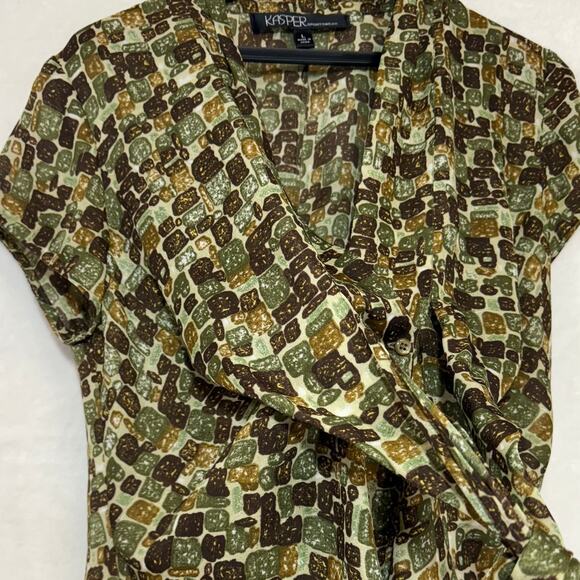 Kasper Sport L Green Print Top Tied Abstract Wearable Art Ugly Funky Office Work - Picture 2 of 8